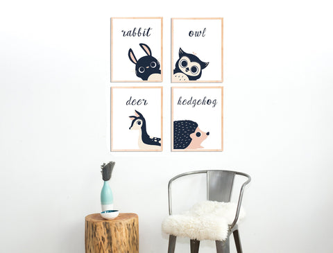 Set of Four Prints Peeking Animals in English, Spanish, French, Italian or Dutch