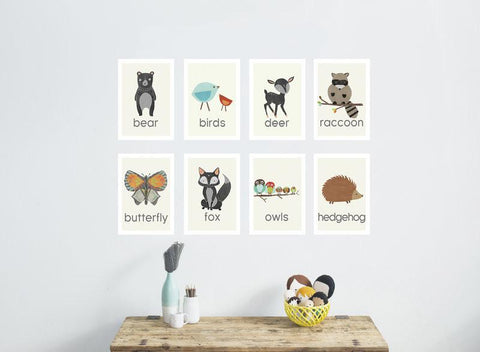 Nature Animal Mini Print Set of Eight 5 x 7 Wall Cards in English, Spanish or Dutch