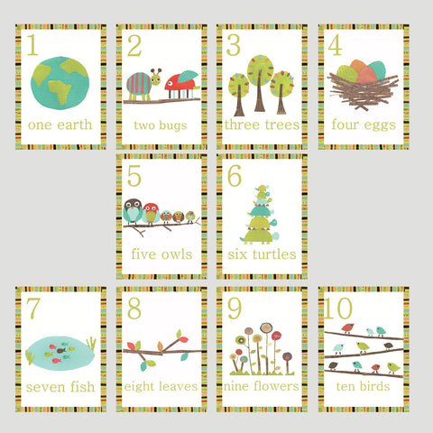 Nature Counting Wall Cards in English -  Set of Ten 5 x 7 Cards